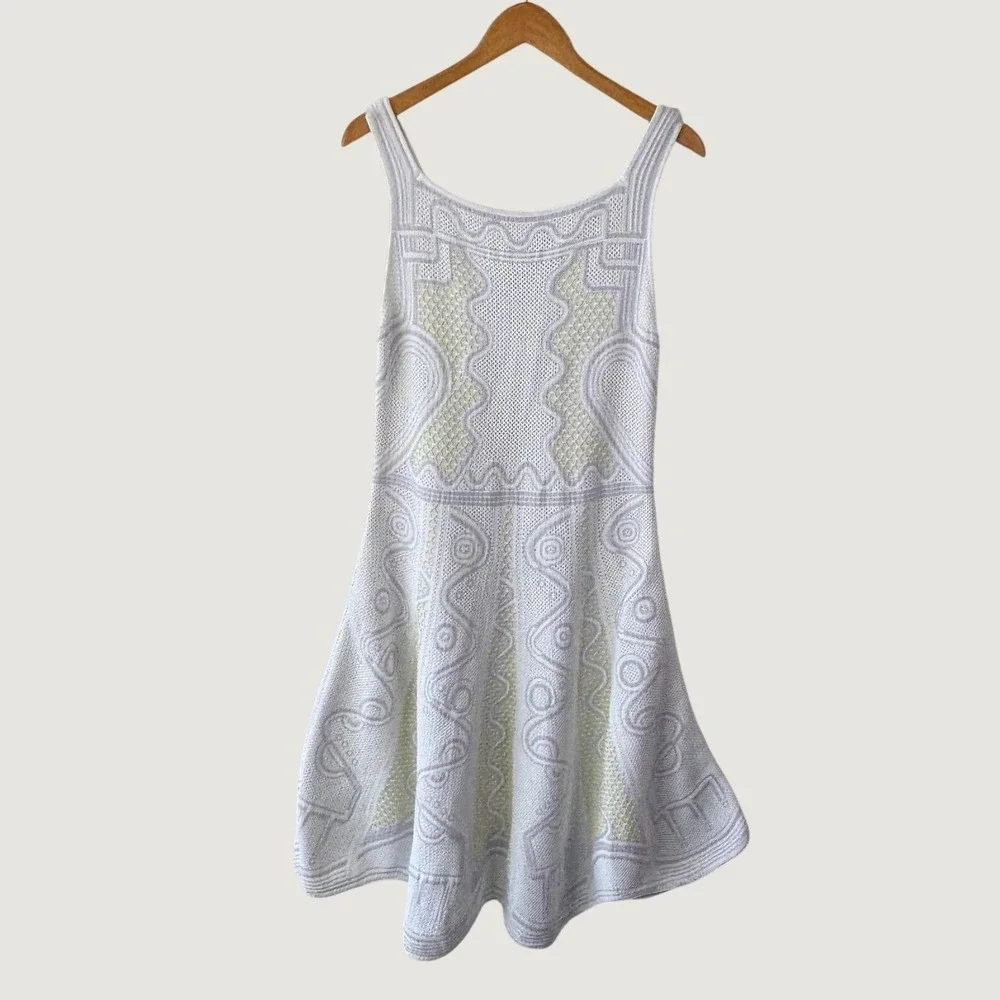Peter Pilotto Knit Fit and Flare‎ Dress L White Geometric Designer Sleeveless